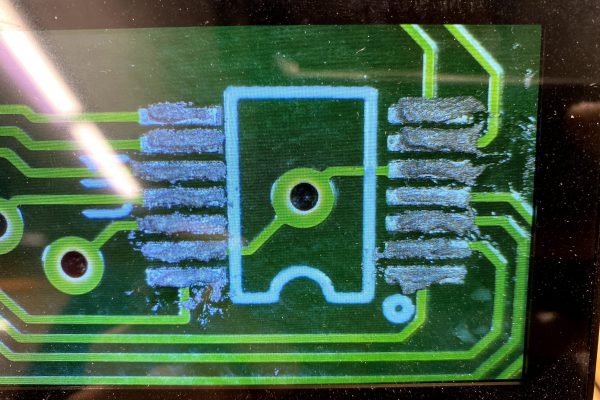 Although the paper stencil result is not as visually clean as the result from a steel or kapton stencil, it is sufficient.